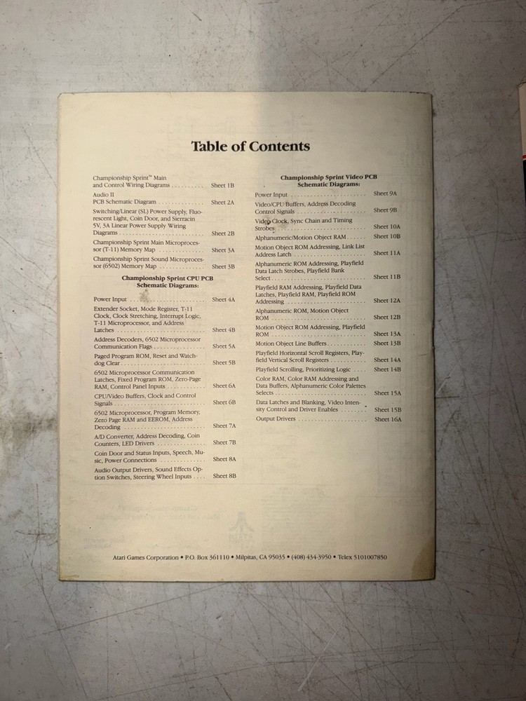 Original Atari Championship Sprint Arcade Operators Manual & Schematic Package