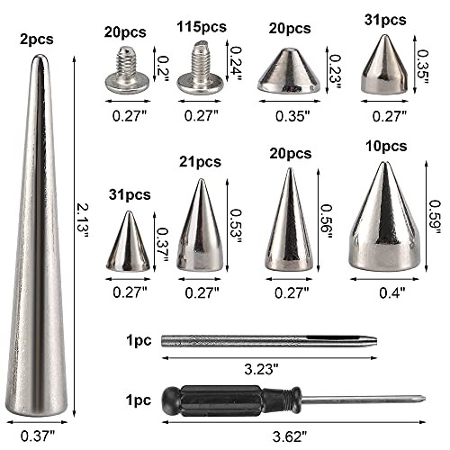 135 Sets Mixed Shape Spikes and Studs Assorted Sizes Cone Spikes Mixed 135Pcs