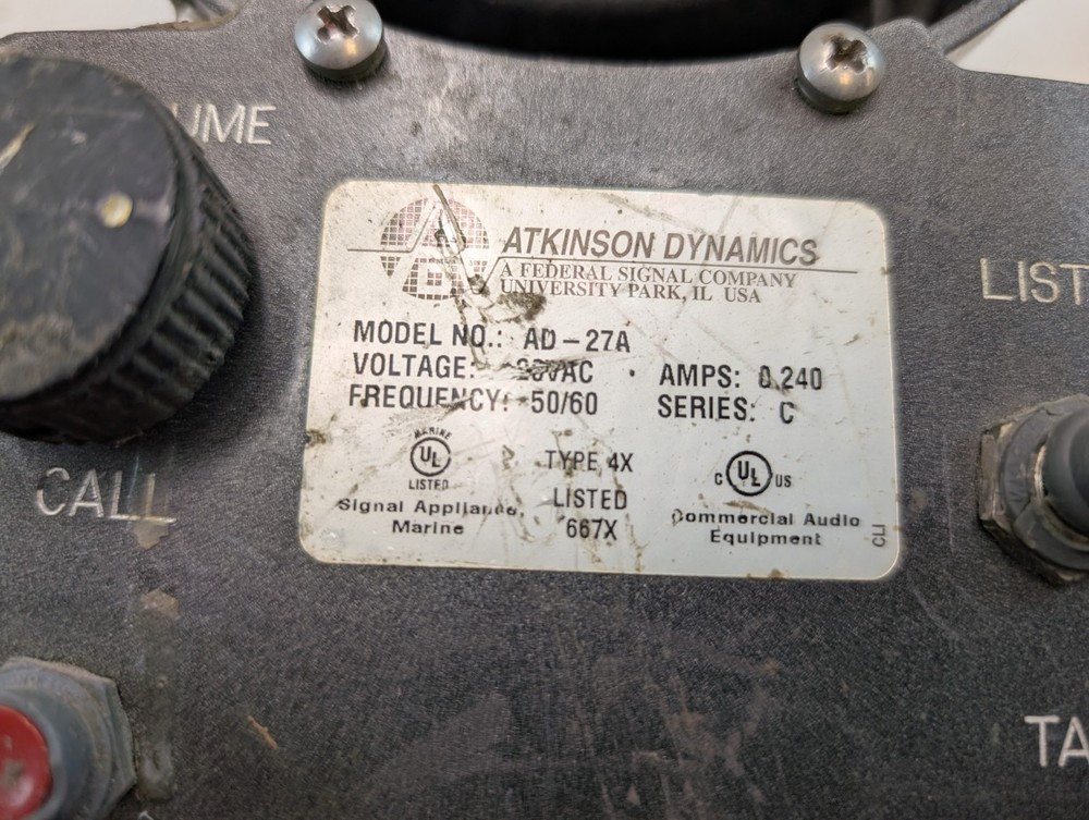 ATKINSON DYNAMICS AD-27A Industrial Intercom Loudspeaker with Call Button 50/60h