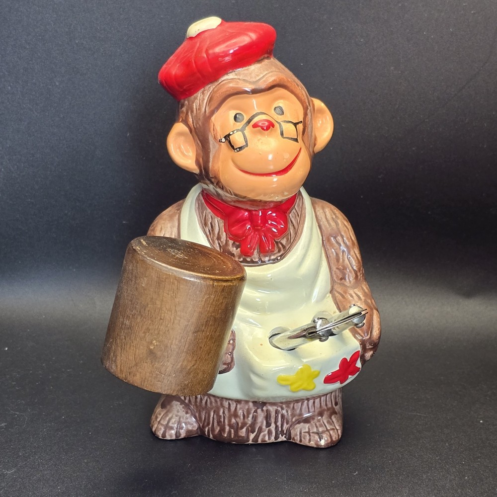 Vintage McCrory Ceramic Monkey Nut Cracker Mallet Pick Set Earthenware 7.5"