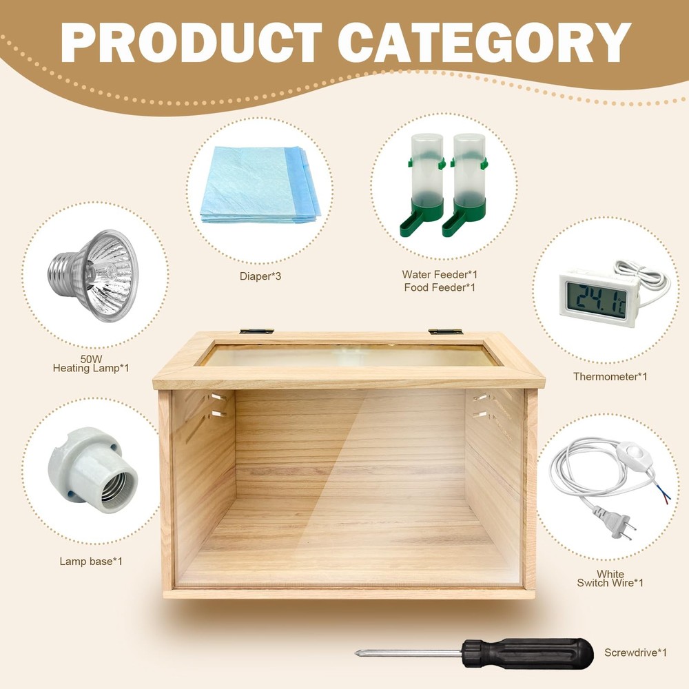 Chicken Brooder Box for Chicks & Quail with 3 Absorbent Pads, Feeder and Wate...