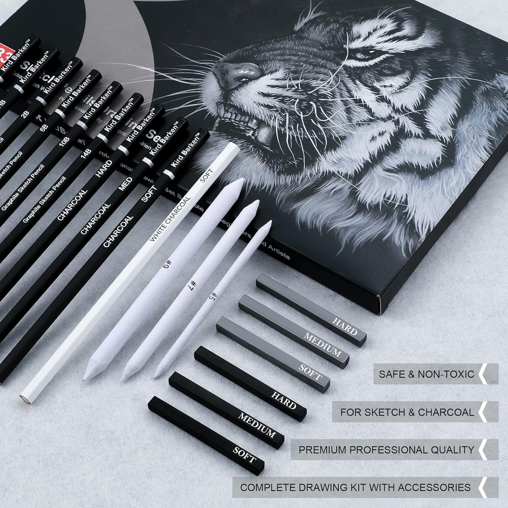33-Piece Professional Drawing Set – Graphite & Charcoal Pencils with Tools