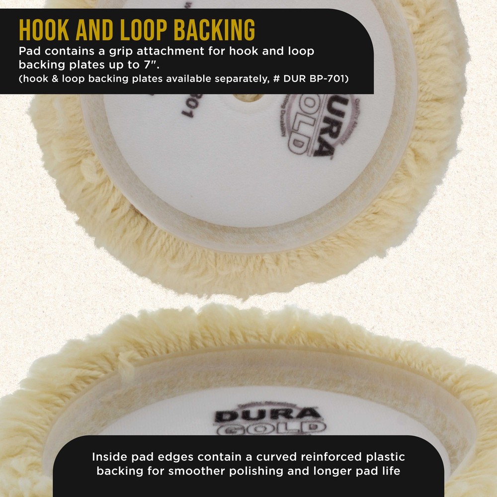 Dura-Gold 8" 100% Wool Hook & Loop Buffing Pad for Compound Cutting & Polishing