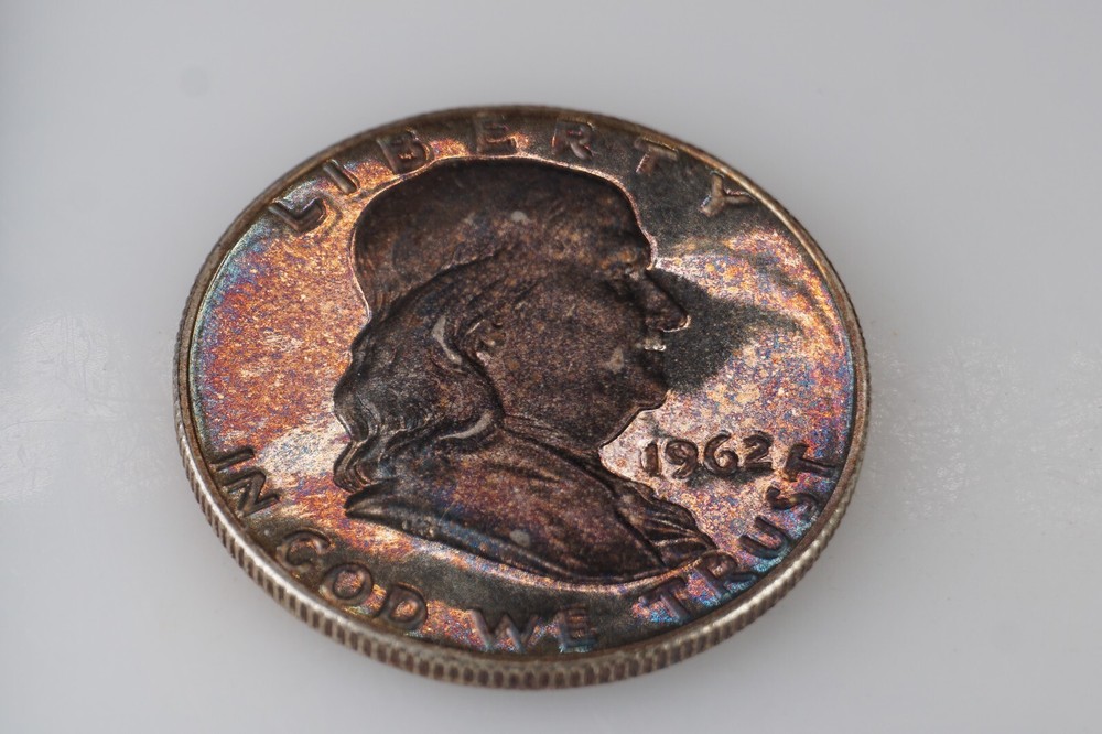 RAINBOW TONED - 1962 PROOF Franklin Half Dollar Silver #6