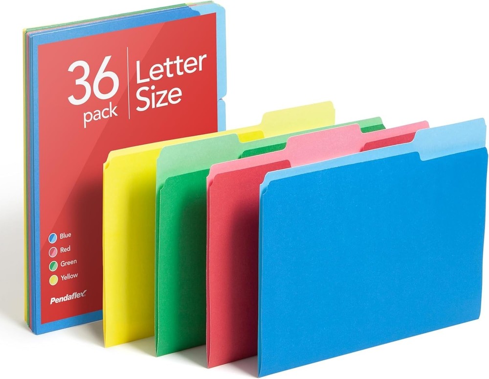 Bright Assorted File Folders – 36 Pack, 1/3 Cut Tabs for Easy Sorting & Labeling