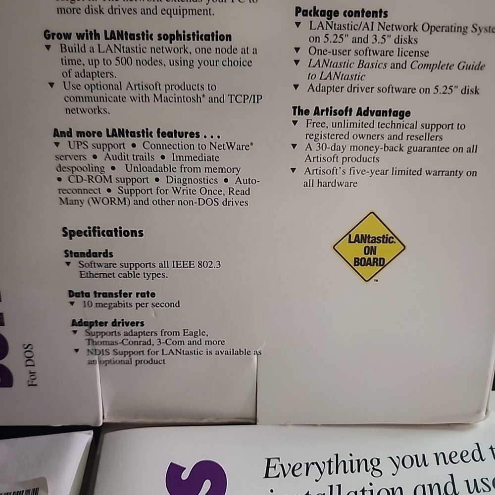 Artisoft LANtastic 5.0 AI Network Single Node Operating System Software Kit