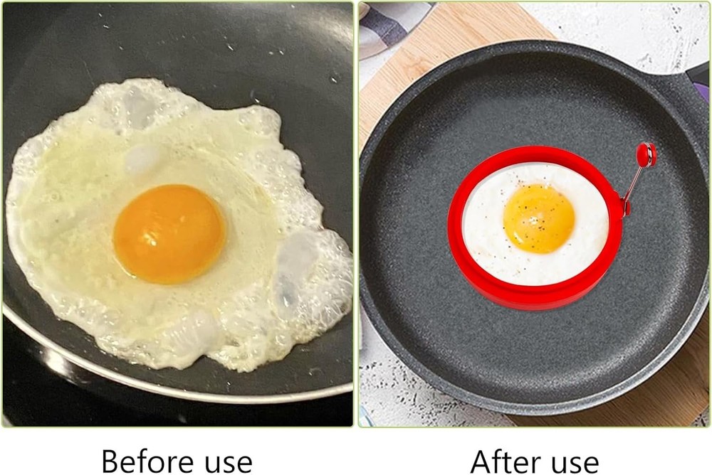 Egg Ring Set, Silicone Egg Ring Molds, Fried Egg Rings and Non-Stick Egg Cooker
