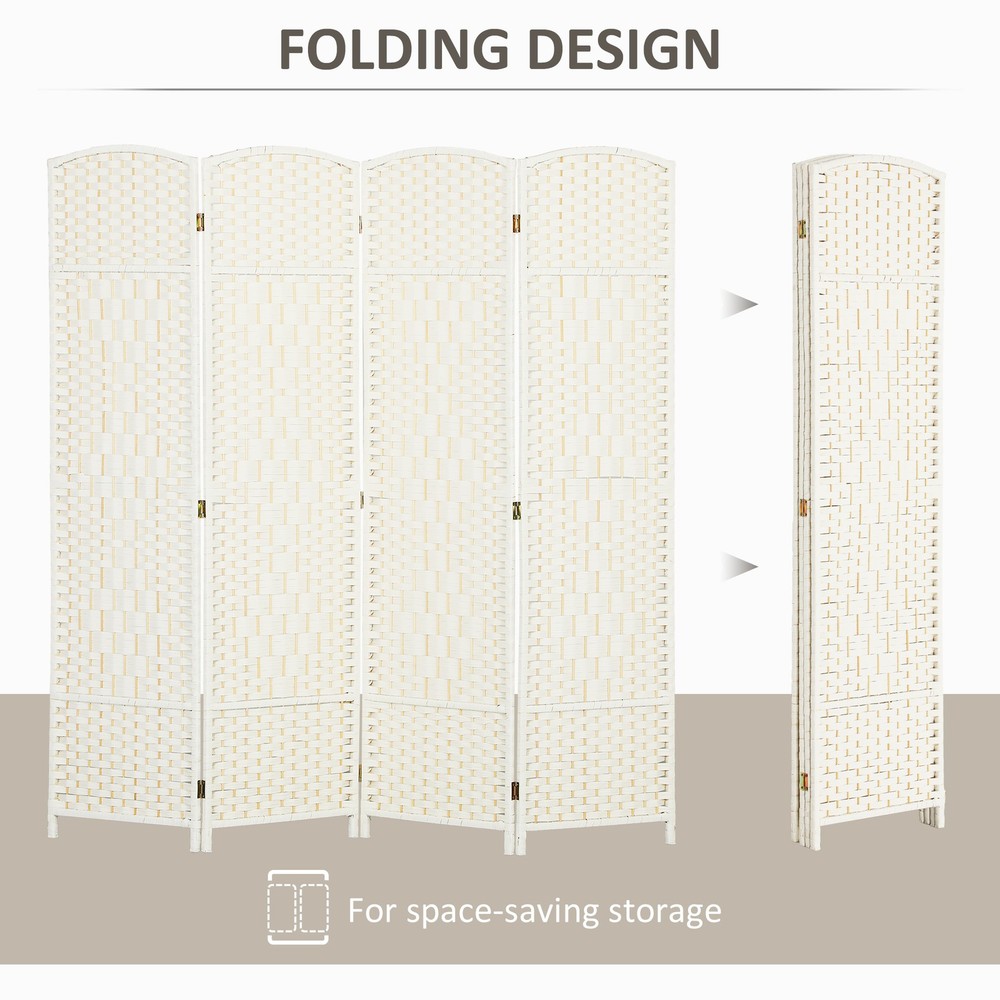 4 Panel Room Divider Hand-Woven Freestanding Partition White