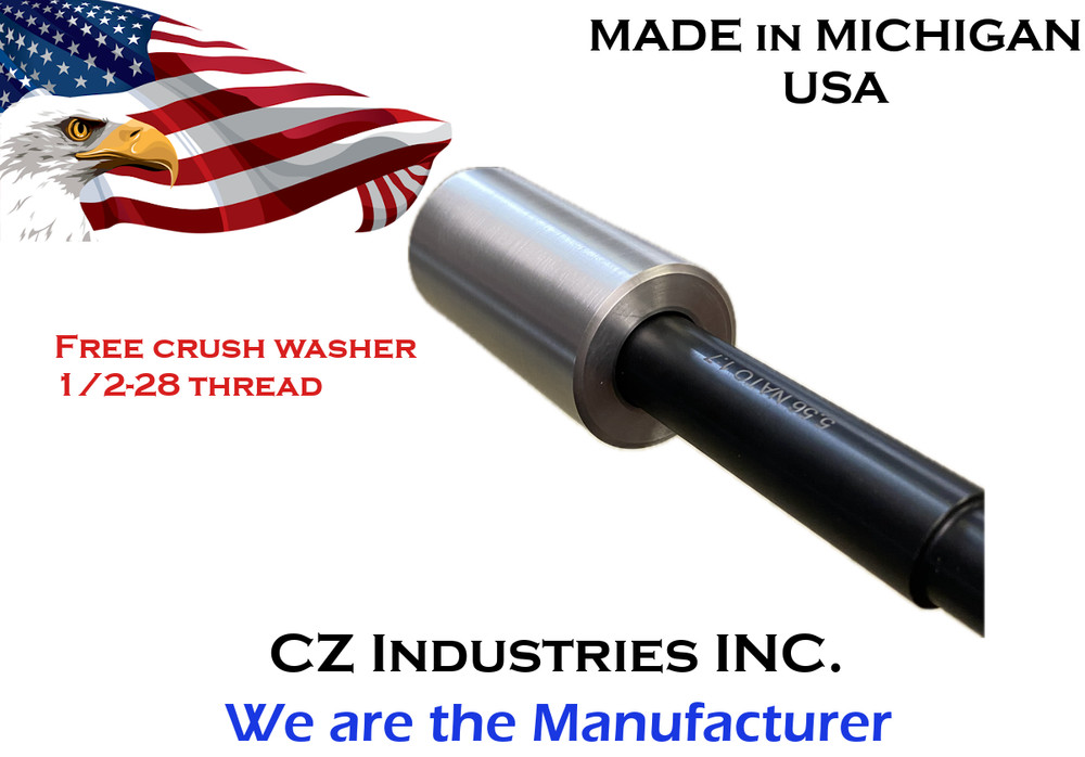 Muzzle Brake Barrel Extension-ALUMINUM Machine Finish- 1/2-28 Thread- 1.5" DIA