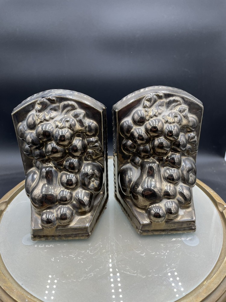 Vintage Fruit Grapes Apples Pears Bookends Pair