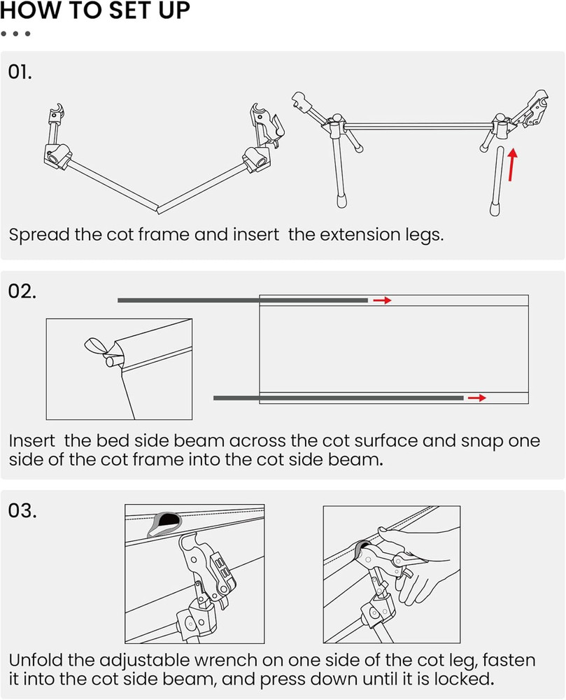 ONETIGRIS SUPRANUBIS Camping Cot, Height Adjustable with Cot Leg Extenders, Stro