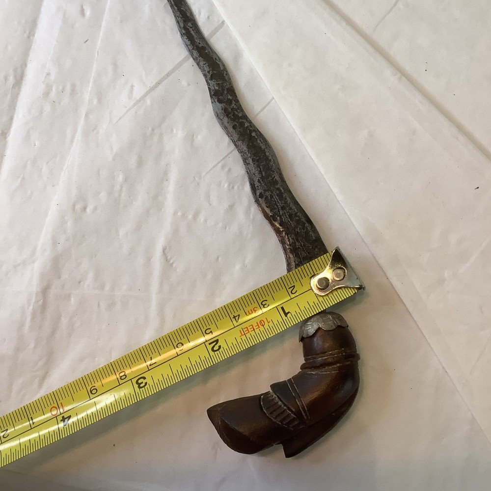 OLD Kris Blade Dagger Knife Curved Wood Carved Handle