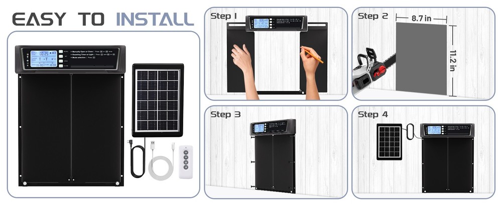 Extra Large Horizontal Opening Automatic Chicken Door W/ Timer & Remote Control