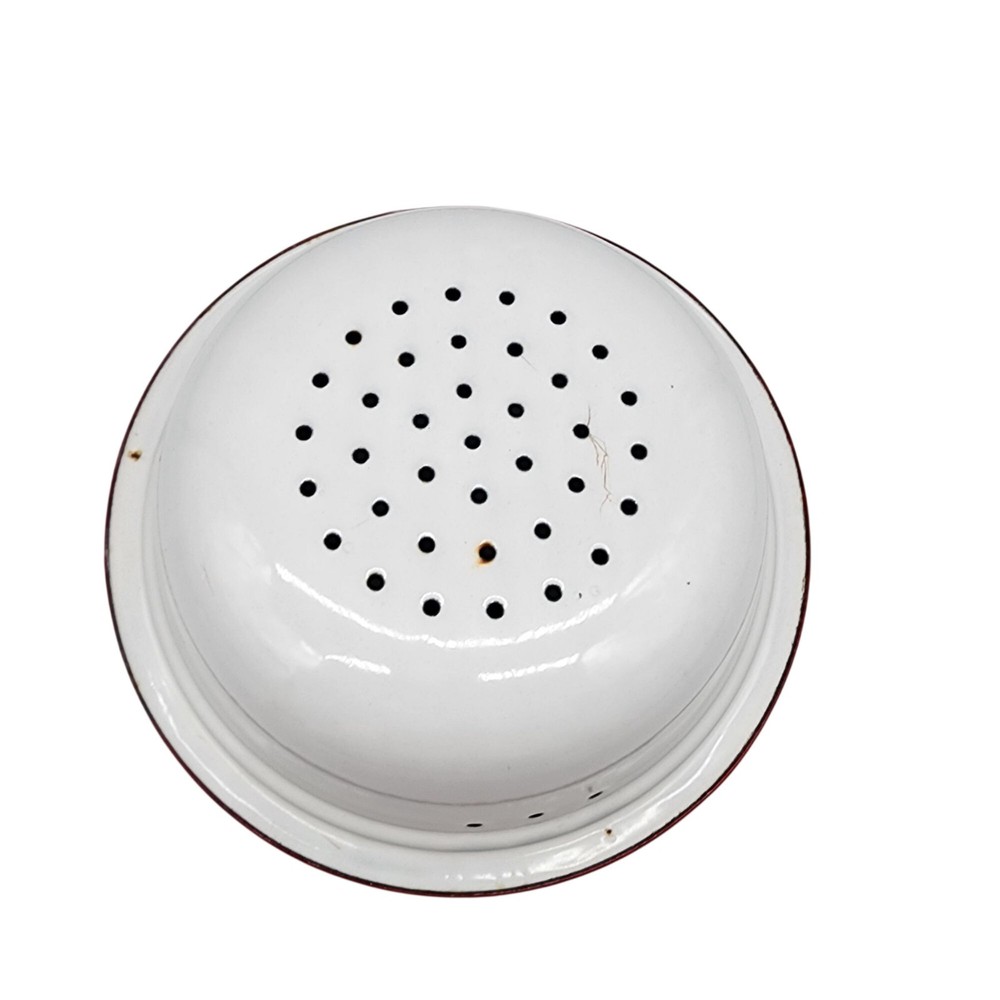 1940s Vintage enamelware colander strainer red white