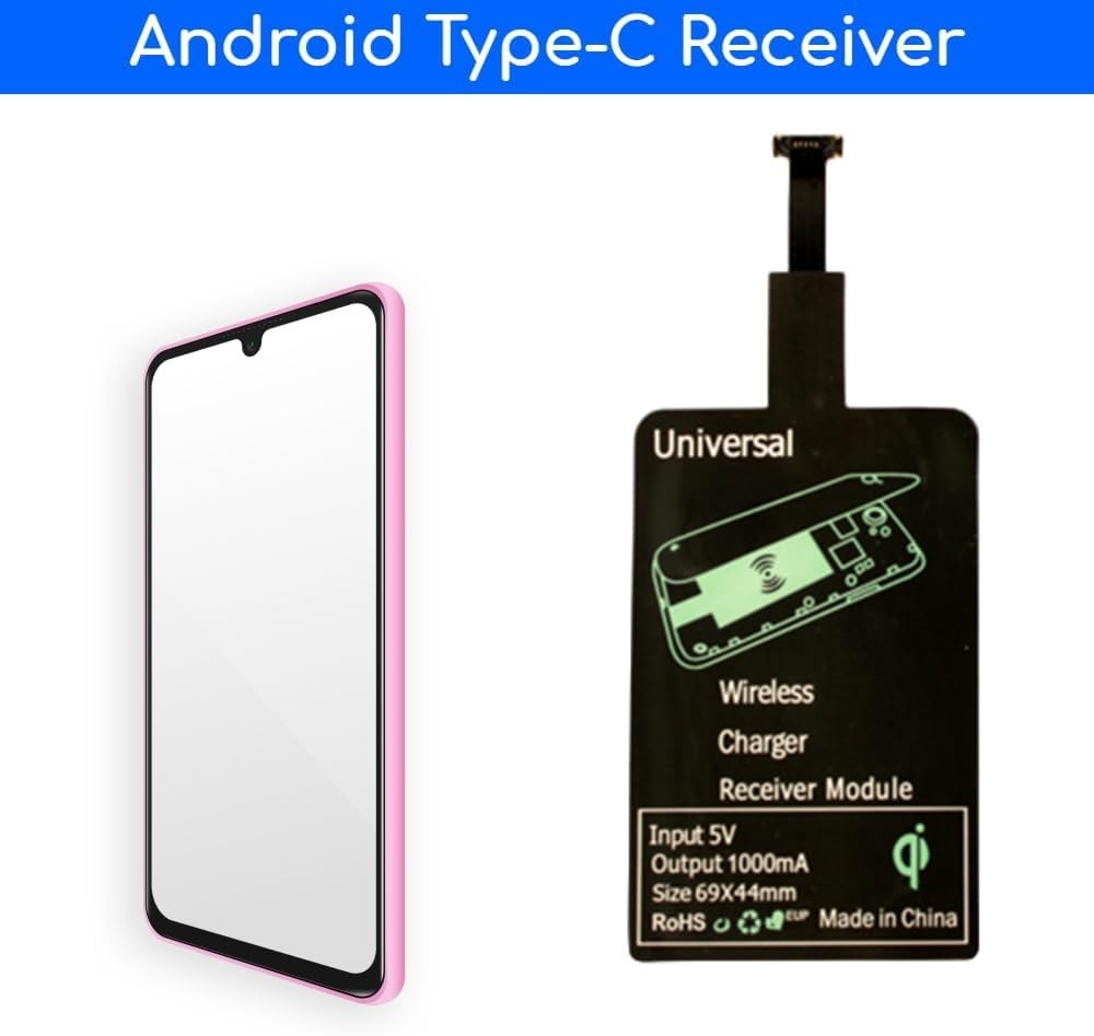 Ultra-Slim Type-C Wireless Charging Adapter for Android Devices - 1000mA