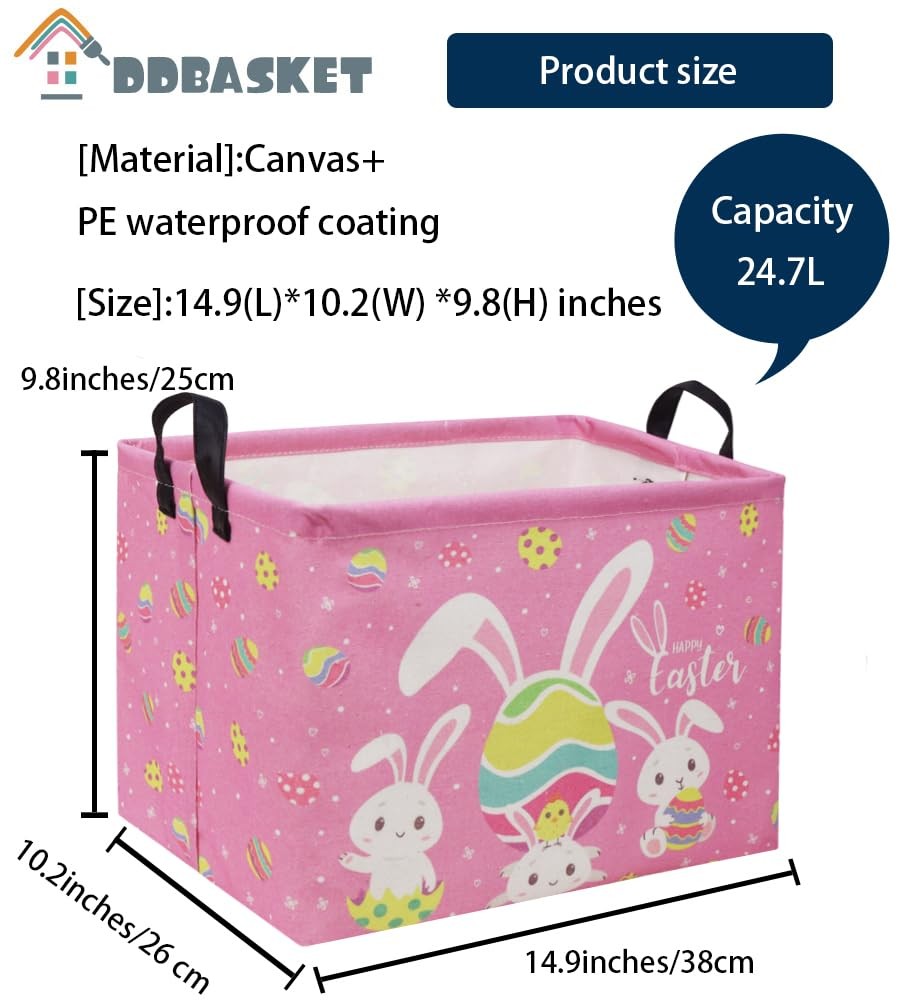 DDBASKET Rectangular Easter Baskets Gift Basket Empty Pink Bunny Kids Storage...