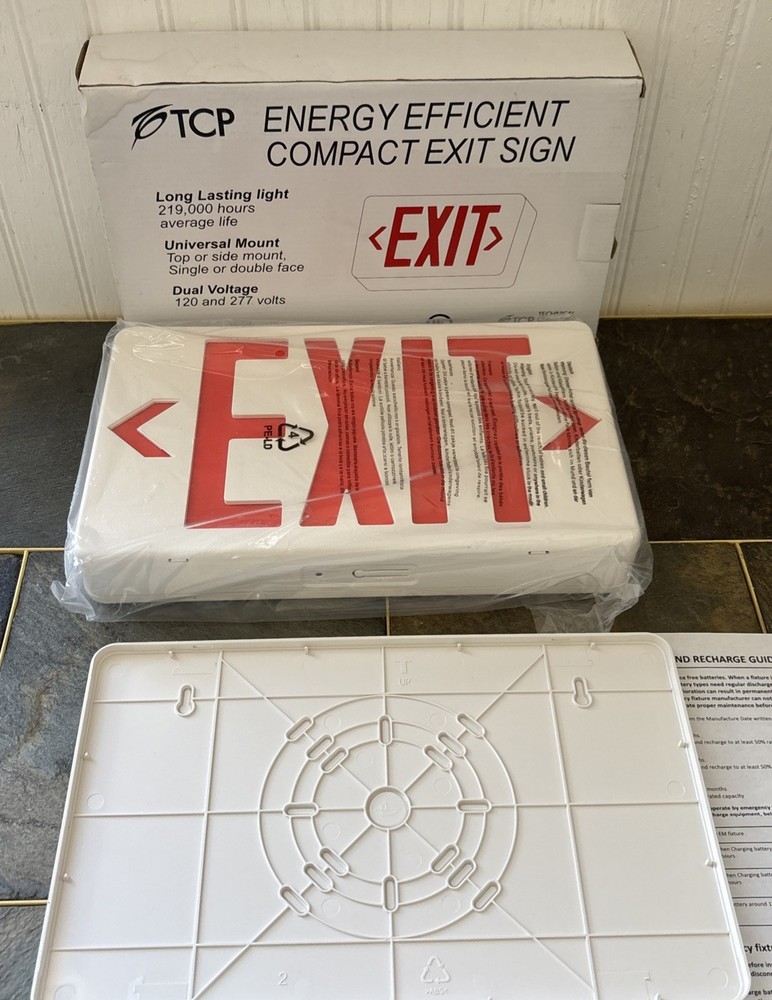 TCP Energy Efficient Compact Exit Sign Red Universal Mount