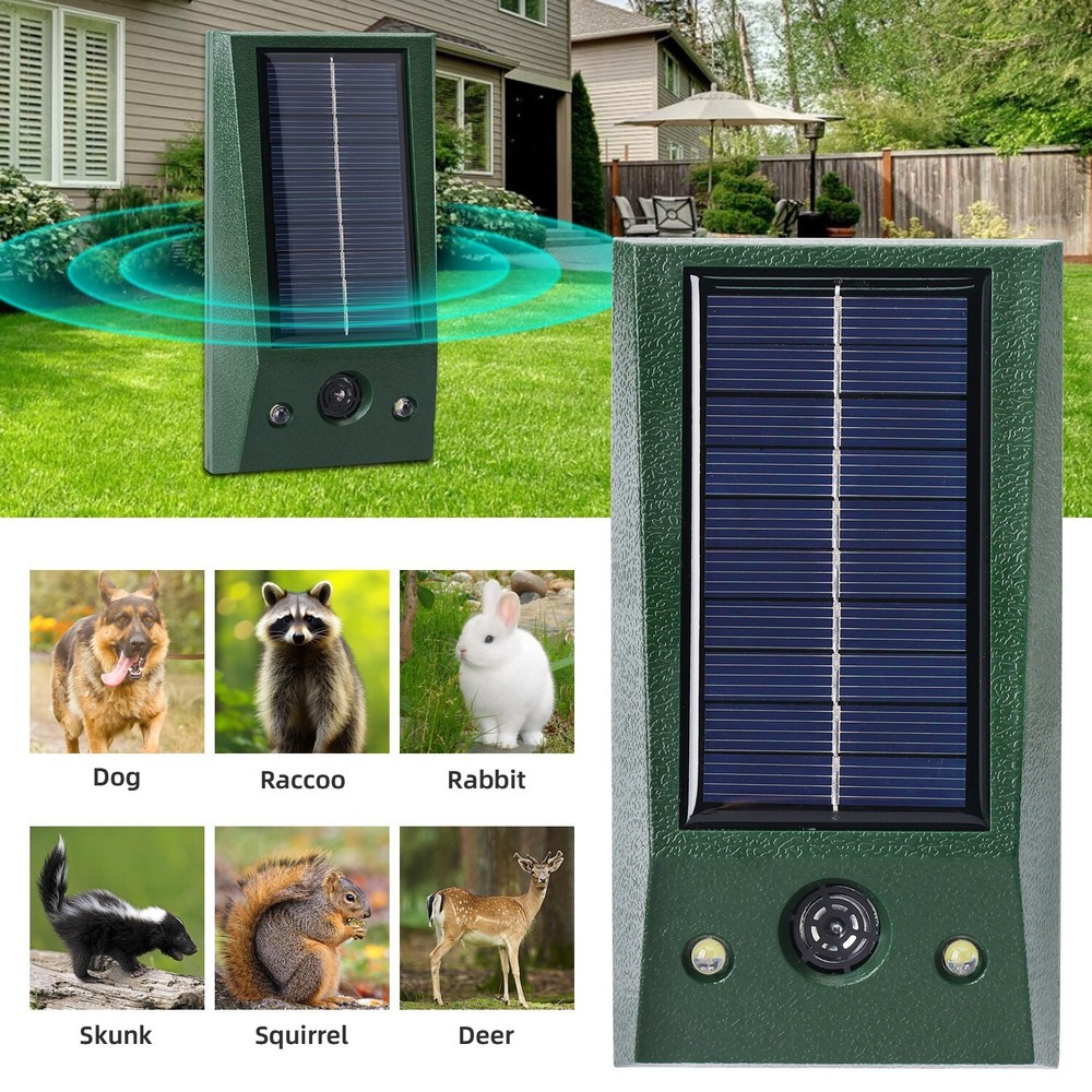 Solar-Powered Red LED Animal Repeller - Ultrasonic Deterrent for Wild Predators