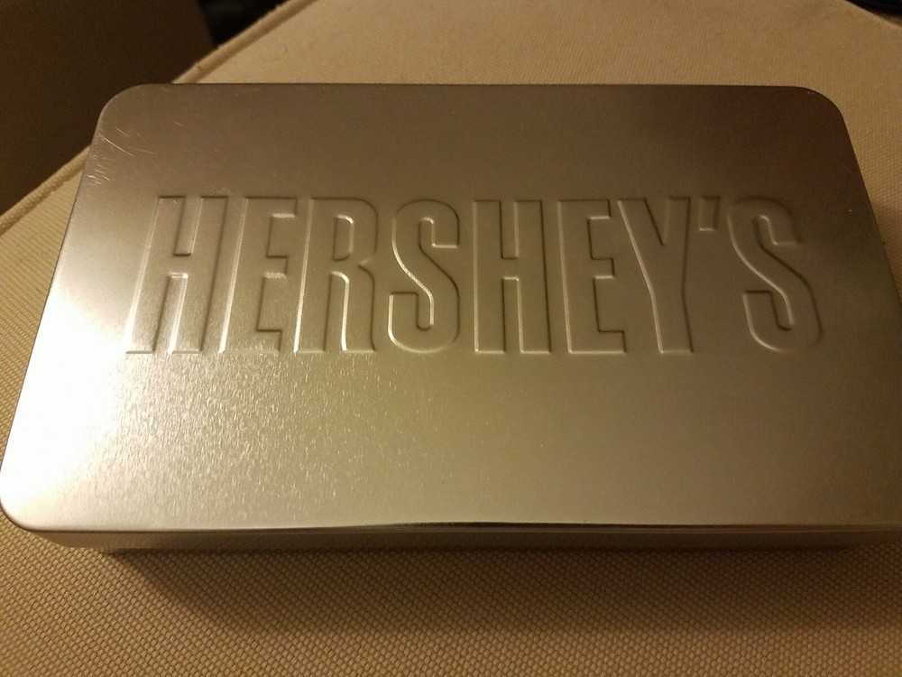 Hershey's Silver Candy Bar Tin With Embossed Logo On Lid