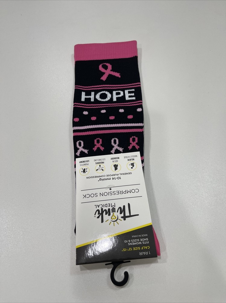 Think Medical- Women's Pink And Black Patterned Compression Socks- Size 6-10