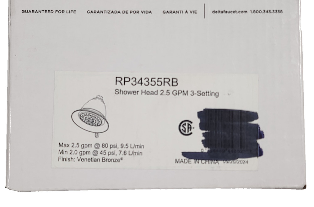 Delta RP34355RB 2.5 GPM Victorian Multi Function Shower Head Venetian Bronze