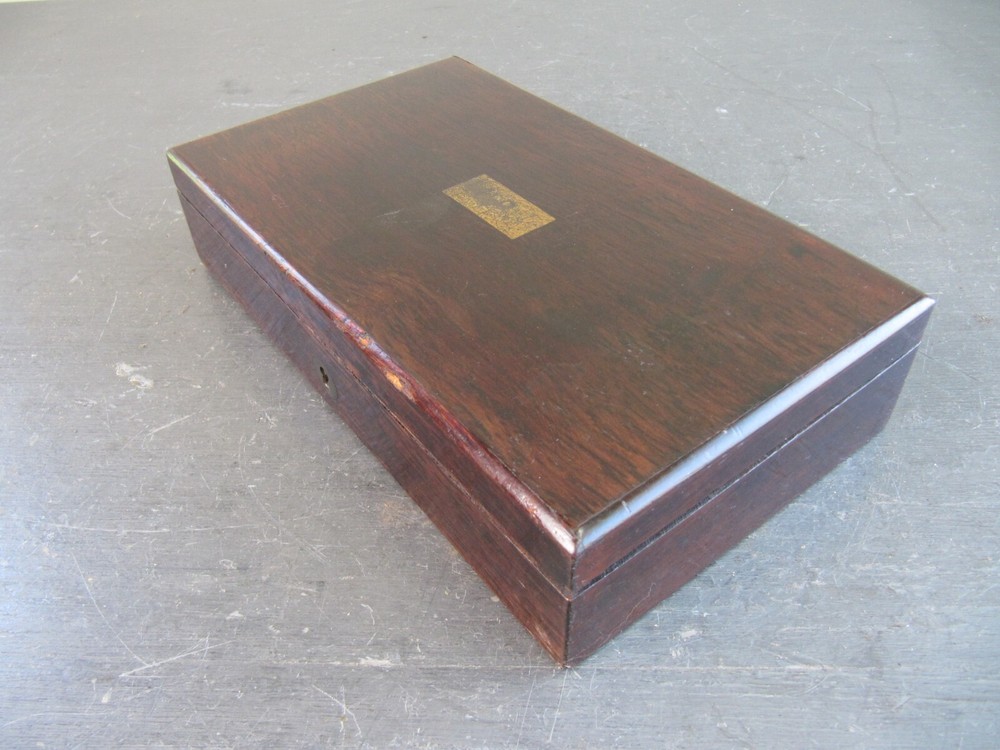 Antique Brass Drawing Engineering Draughtsman's Tools in Rosewood Box
