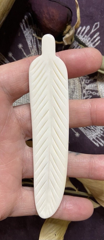 Bovine Bone Feather Bead Carving, Ethically Sourced