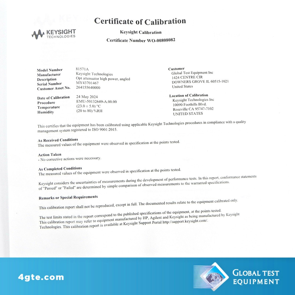 Keysight 81571A Variable Optical Attenuator Module with Angled Interface OEM CAL