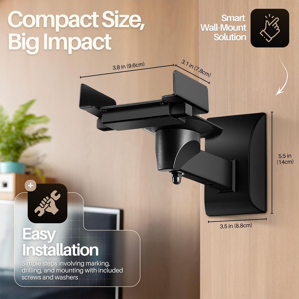Bookshelf Speaker Wall Mount Adjustable - 2 Pack Speaker mounts Up to 55 lbs