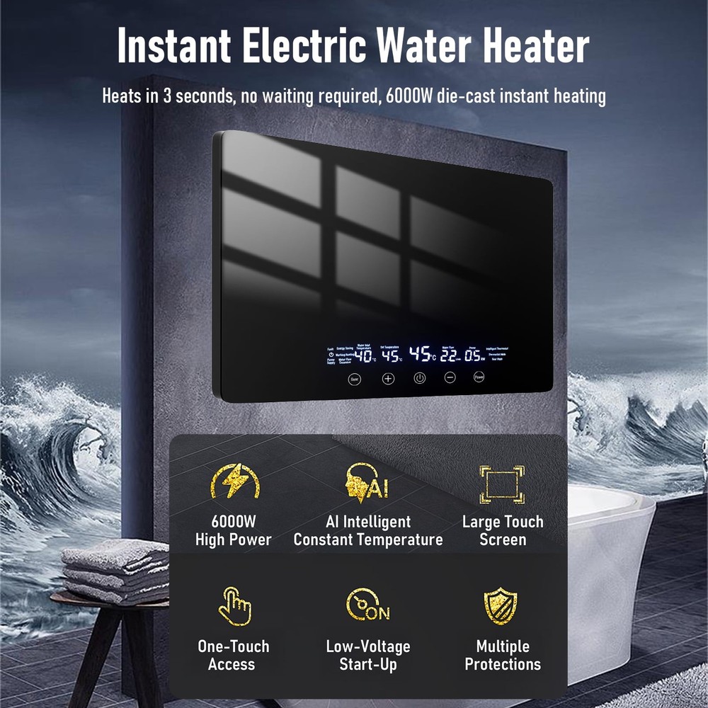 Lemonenergy Electric Tankless Water Heater, 6.5KW 110V, Instant Hot Water, LED