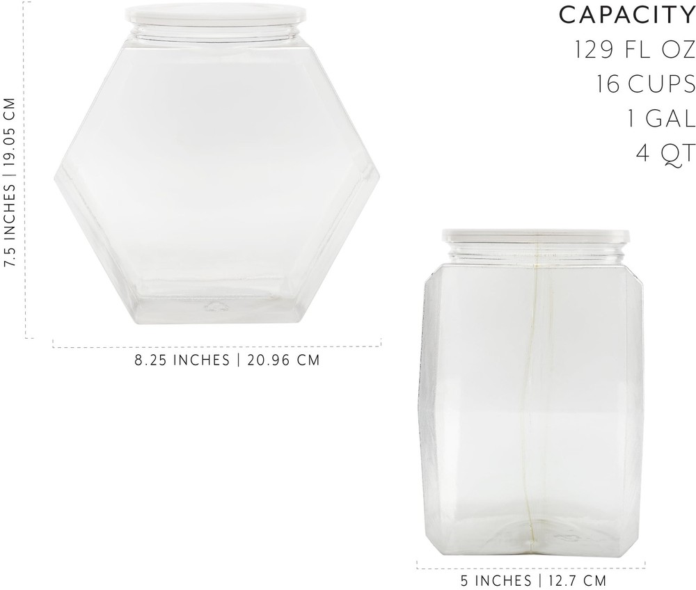 Gallon Plastic Container Candy Jars (2-Pack); Hexagon Shaped Countertop Displ...