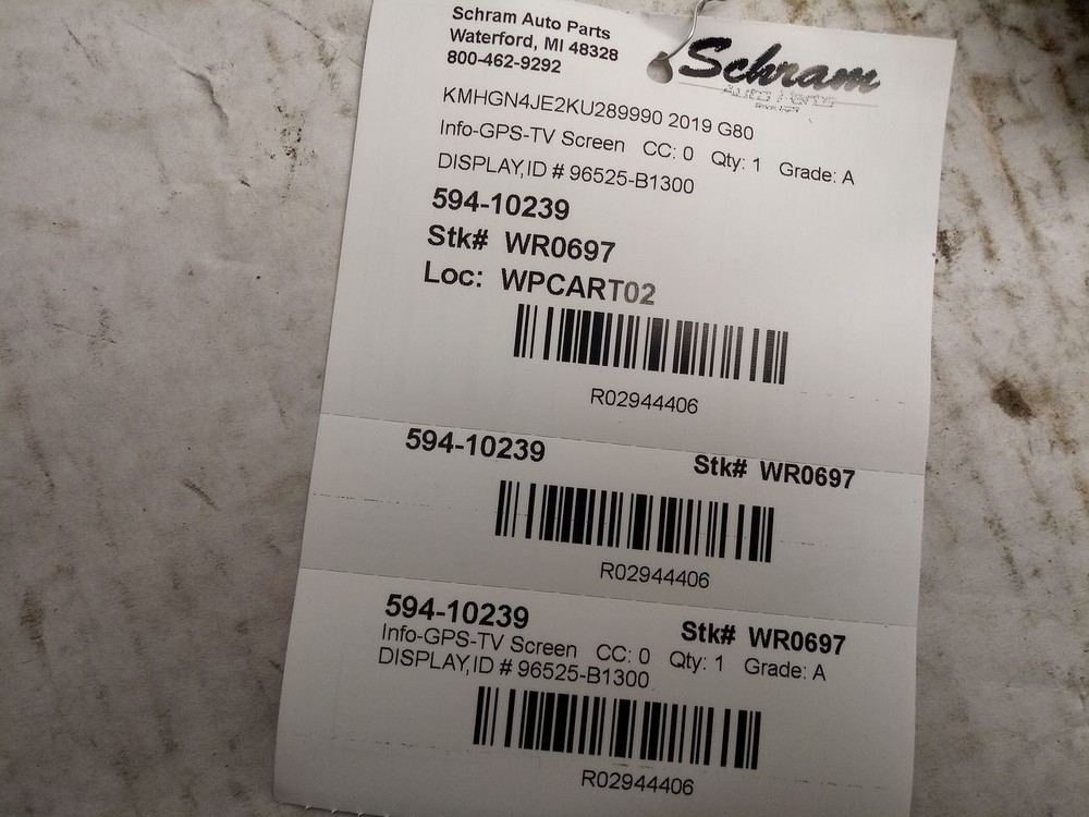 2019 Genesis G80 Info-GPS-TV Display Screen 2944406