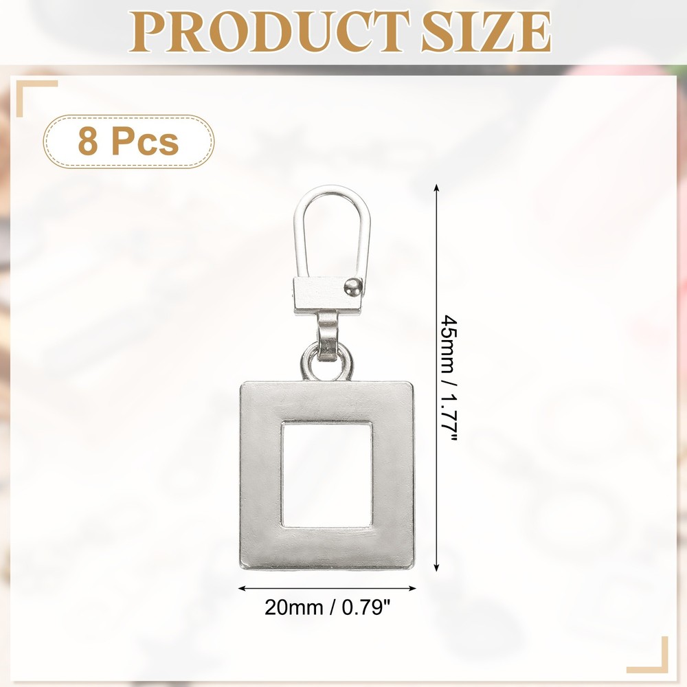 8Pcs Zipper Pull Replacement, Square Detachable Tiny Zipper Slider, Silver