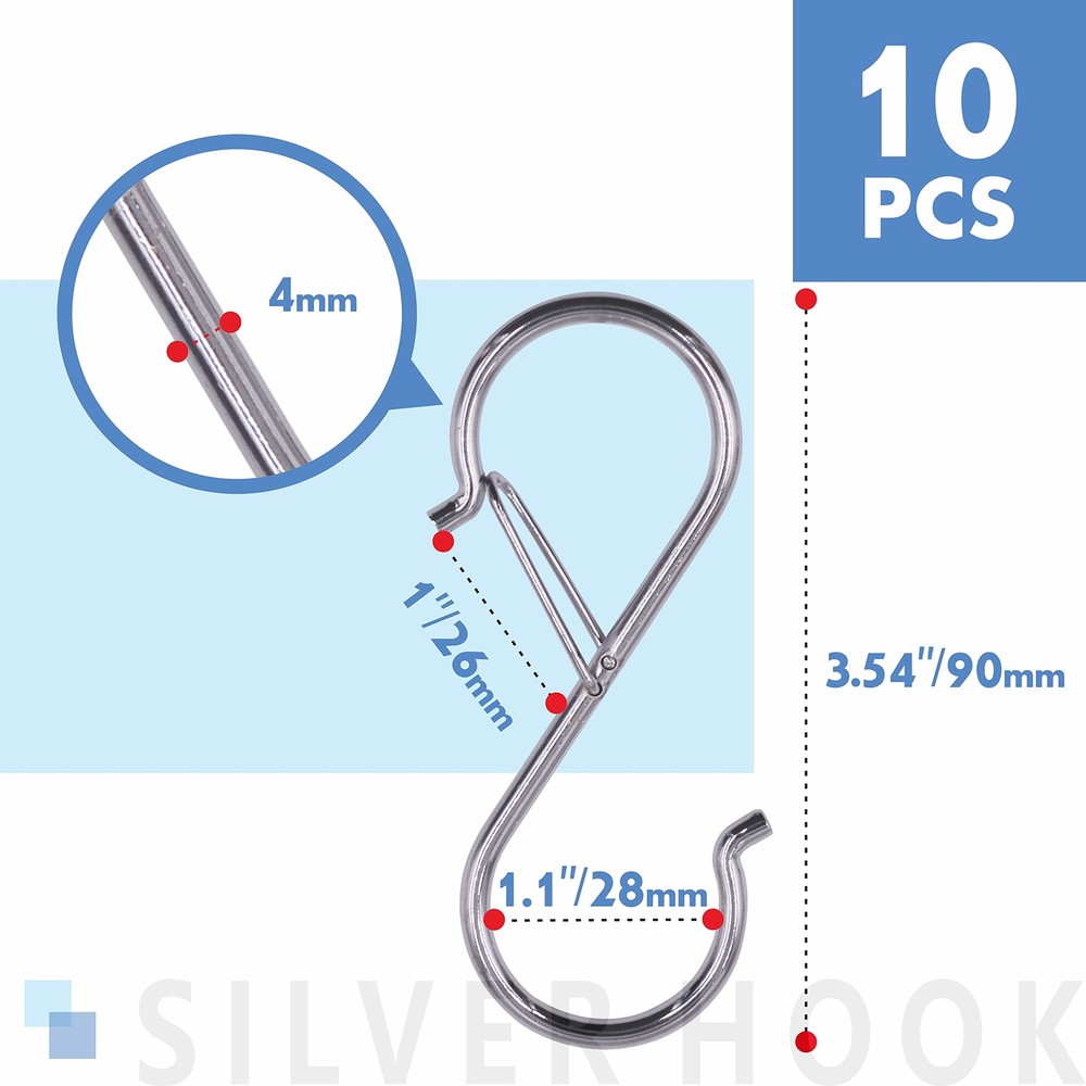 Vantasii 10 Pack S Hooks for Hanging, Rustproof S-Shaped Hook with Silver
