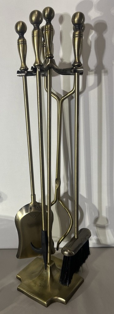 Antique Brass Fireplace Set, 5 Piece