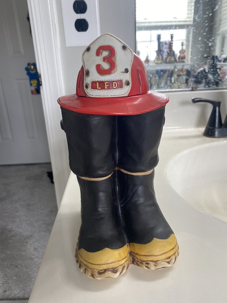 Ceramic Firefighter Boots and Helmet  Decanter