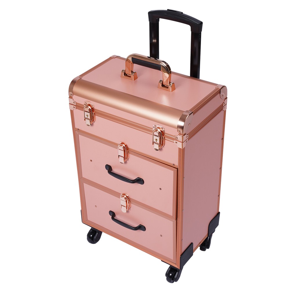Aluminum Rolling Makeup Train Case, Cosmetic Trolley Makeup Storage Organizer