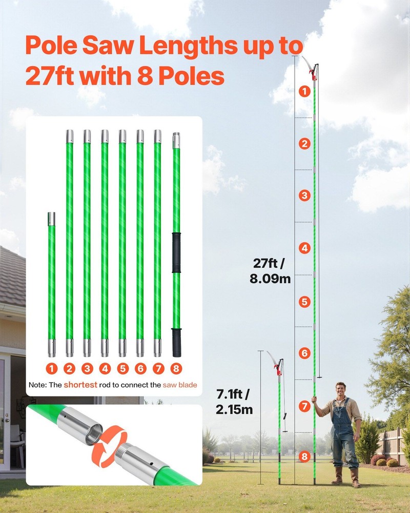 Manual Pole Saw, 3.87-27 ft Extendable Pole Tree Pruner with Scissors, Sharp 65M