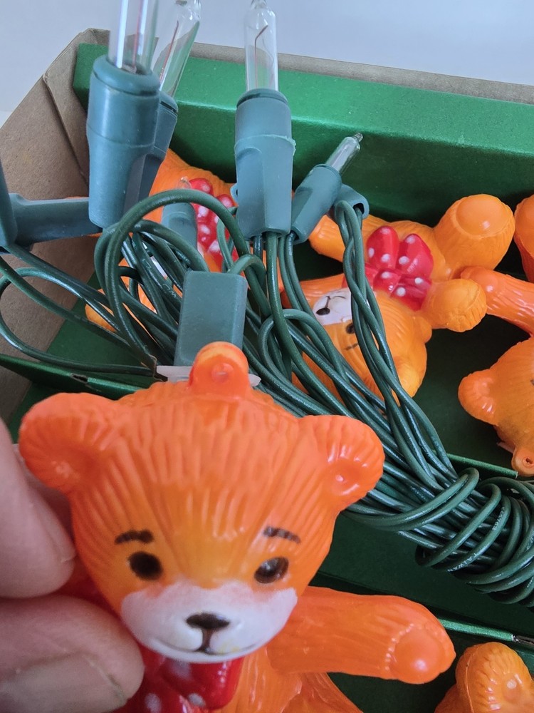 Vtg Christmas Teddy Bears String 10 Light Set Bronson Hard Plastic TESTED EUC