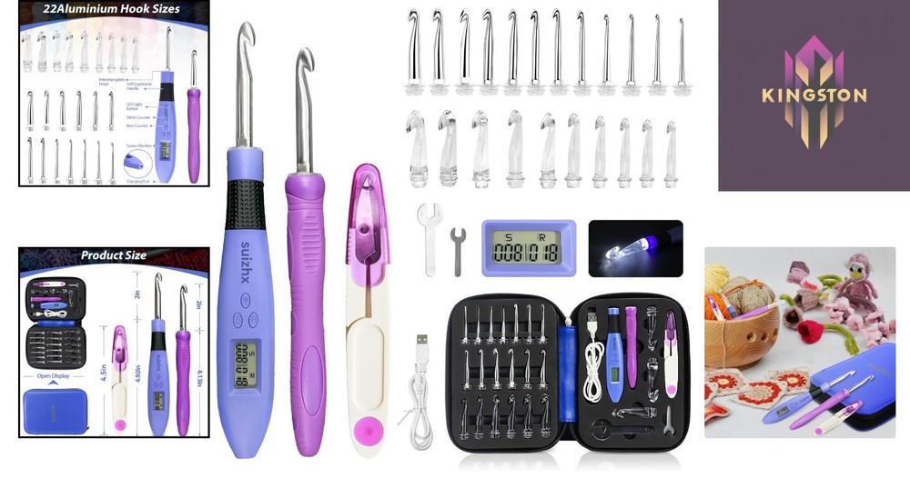 Lighted Crochet Hook Set: 22 Sizes & Stitch Counter for Creative Projects