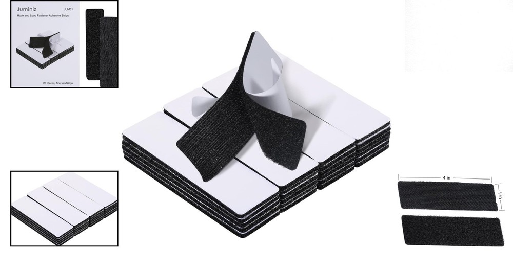 20 Heavy Duty 1x4 Inch Hook & Loop Fastener Strips for Secure Mounting - Black