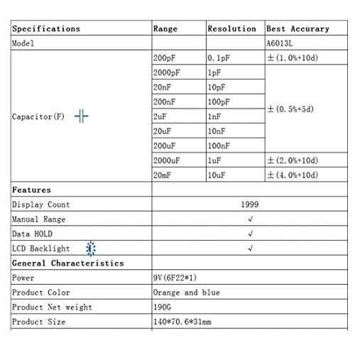 A6013L Capacitance Meter Capacitor Electronic Measuring Capacitance Tester