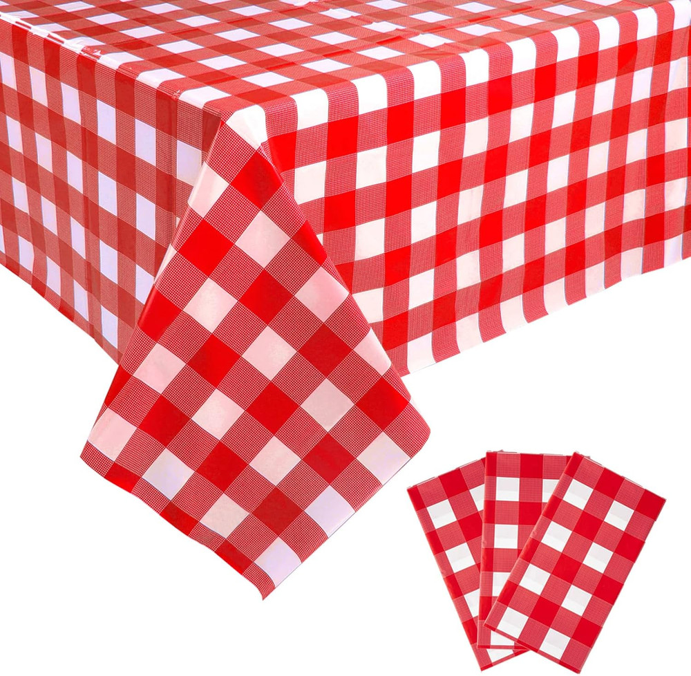 Red and White Checkered Tablecloths 3 Packs Red Gingham Plastic Table Cloths 54