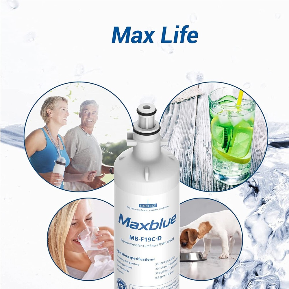 (5Pack) Maxblue Refrigerator Water Filter, Replacement for GE® RPWFE (With Chip)