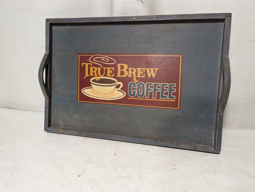 True Brew Coffee wooden tray, blue