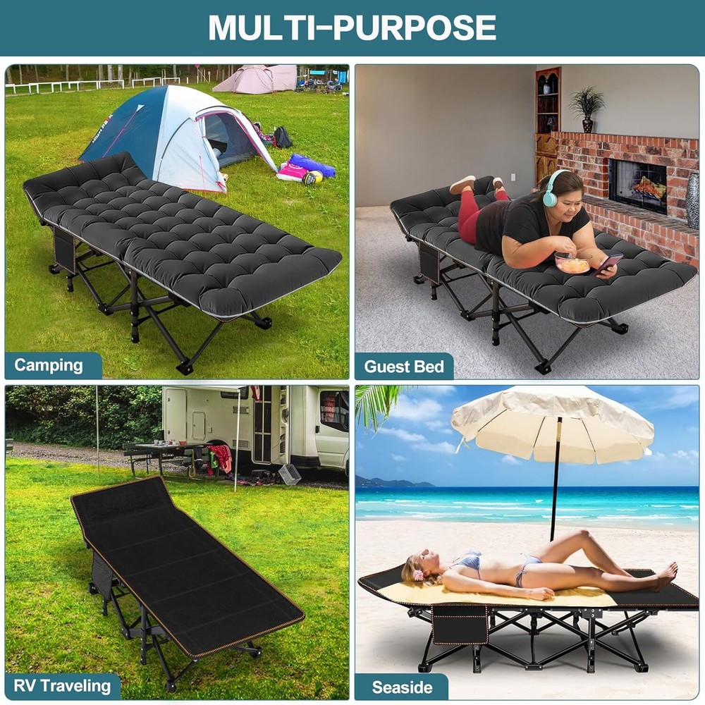 NAIZEA XXL Portable Folding Camping Cot,Oversize 32n Width Sleeping Cot with Pad