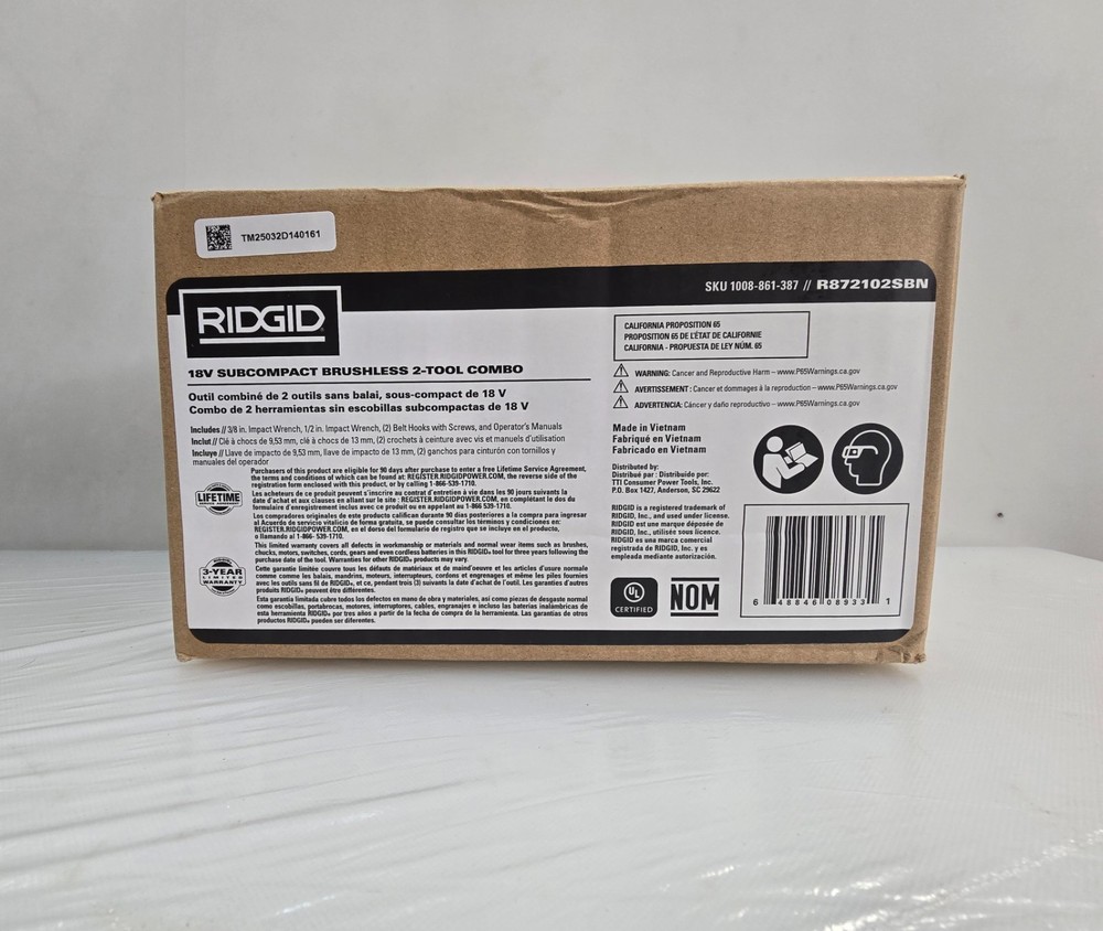 Ridgid 18V SubCompact Brushless 2-Tool Combo ~ TOOL ONLY