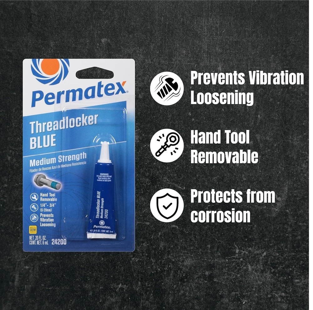 Permatex 24200 Medium Strength Threadlocker Blue, 6 ml (Pack of 12)