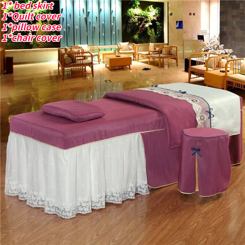 4 Pcs/set Microfiber Massage Table Skirt Lace Valance Bed Cover Comfy Plain