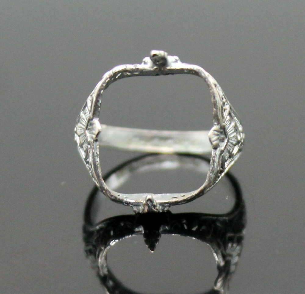 UNCAS MFG ART DECO OPEN FLORAL DESIGN STERLING SILVER RING SETTING SIZE 3.5